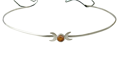 Sterling Silver Renaissance Style Headpiece Circlet Tiara With Amber